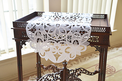 Oval Christina Butterflies Crystal Lace Runner. 16"x 54" White